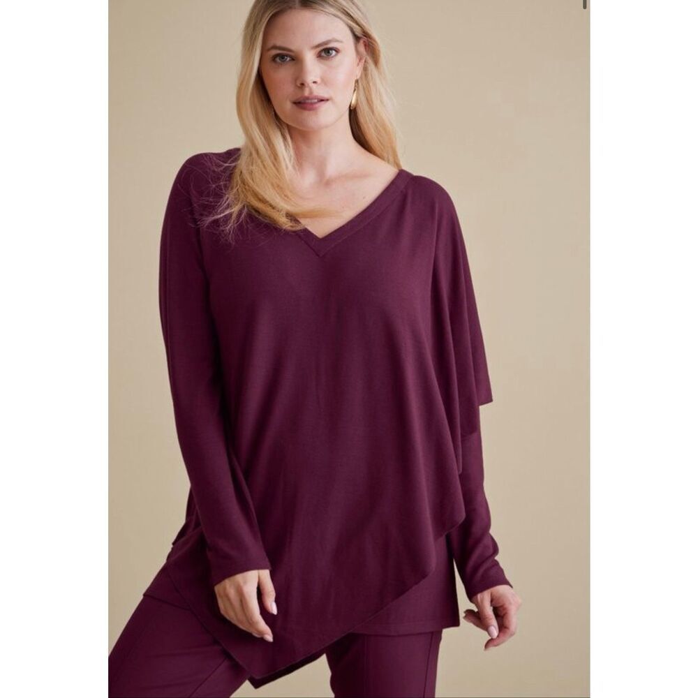 NWT Soft Surroundings Madeline Tunic Asymmetric Purple Wine Burgundy Size L